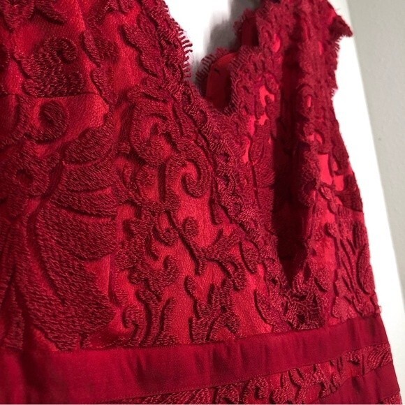 Tadashi Shoji Pink Lace Overlay Sleeveless Dress Ribbon Waist Fit & Flare S 16 - Picture 4 of 11